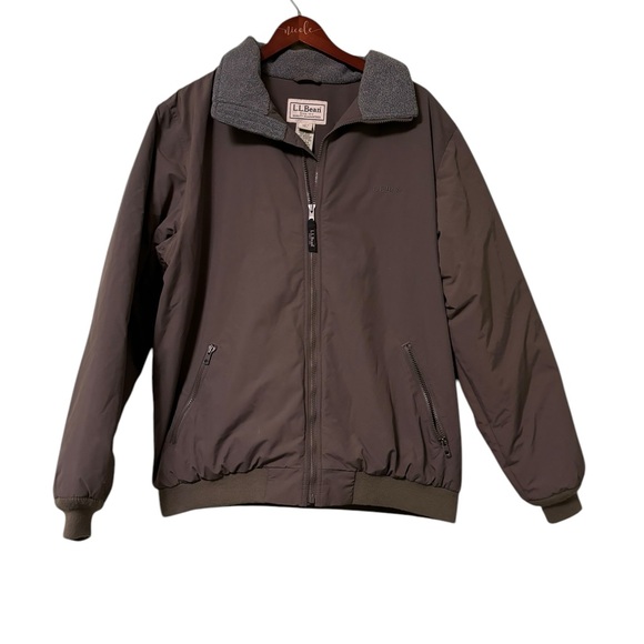 LL BEAN Men’s Taupe Brown Fleece Lined Zip Shelled Warm-Up Bomber Jacket Large - Picture 2 of 9